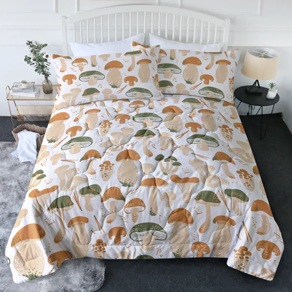 Cute Mushroom Comforter Twin Size Natural Wild Plants Fungus Mushroom Bed Set Mushroom Comforter Setfor Room Decor 1 Comforter and 2 Pillow Shams