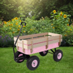 Heavy Duty Steel Wooden Side Support Cargo Wagon with 10" All-Terrain Air Tires, Up to 220lb Load Capacity, for Towing Kids Toys, Gardening Supplies, Pink - Image 7