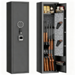52" Tall Black Rifle Safe, Biometric & Keypad Lock, Adjustable Gun Racks with Built-in Alarm System, Pre-Assembled - Image 5