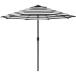 Outdoor 9ft Patio Umbrella with Crank Handle and Push Button Tilt, Outdoor Market Umbrella with 8 Ribs - Black Stripe - Image 2