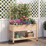 47" Raised Garden Bed with Trellis & Rolling Wheels, Mobile Fir Wood Planter Box for Climbing Plants - Image 2