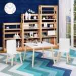 Kids Table and 2 Chairs Set, 3 Pieces Toddler Table and Chair Set, Wooden Activity Play Table Set (White) - Image 3