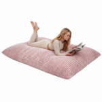Pink Convertible Corduroy Bean Bag Floor Sofa for Adults, 76.5x55 Inch Sponge Filling Foldable Floor Mattress Guest Bed, Removable Washable Cover Large Lazy Lounger - Image 3