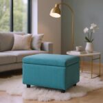 Blue Linen-Textured Storage Ottoman with Rubber Feet – 63×43×43cm Bench for Entryway, Bedroom or Living Room - Image 3