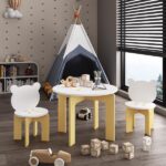 Kids Table and Chair Set, 3-Piece Toddler Table with 2 Chairs, Cute Bear-Back Chairs, Sturdy Wooden Activity Table Set for Kids, Playroom, Bedroom, Preschool - Image 7