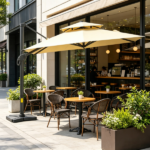 10ft Beige Hanging Cantilever Patio Umbrella Square Shape Aluminum Cross Base Tilt 360-Degree Rotation for Outdoor Relaxation