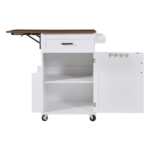 39.3" Farmhouse Kitchen Island with Drop Leaf, Kitchen Storage Island with Open Side Rack, One Drawer, Towel Rack, Rolling Kitchen Cart with Lockable Wheels for Lawn Garden, White - Image 7