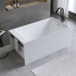 51'' Solid Surface Matte Tub, Freestanding Solid Surface Resin Stone Bathtub, Solid Surface Matte White Soaking Tub,Free Standing Tub with Overflow and Pop-up Drain, Matte White - Image 2