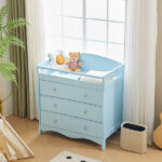 Blue painted finish, MDF, three drawers, 90.5*58*92cm, children's wooden bed with safety belt and changing table for babies - Image 8