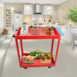 Tool Cart on Wheels, Heavy Duty Steel Utility Cart w/Lockable Wheels, 400 LBS Capacity Industrial Service Cart for Garage, Warehouse, Workshop (Two-layer Bright Red) - Image 17
