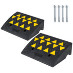 2 Pcs Heavy Duty Rubber Curb Ramp with Drain Channel & Reflective Strips for Driveway - M - Image 3