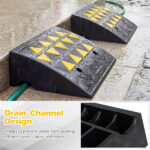 2 Pcs Heavy Duty Rubber Curb Ramp with Drain Channel & Reflective Strips for Driveway - M - Image 8