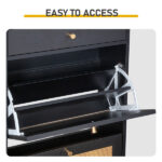 Rattan-front shoe cabinet with 1 drawer and 2 flip-down compartments, particleboard, 54*24*110cm, black - Image 4