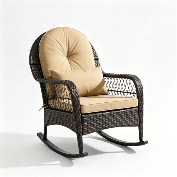 Heavy Duty PE Wicker Patio Rocking Chair 400LBS, Outdoor Rocker with Removable Washable Sponge Cushions Anti-Tip Stoppers for Porch Balcony -Brown