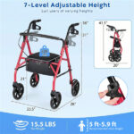 2-in-1 Rollator Walker with Seat (Red), 8-Inch Large Wheels & Versatile Braking System, Adjustable Height - Image 5