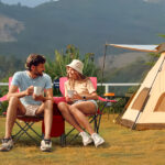 Portable Outdoor 2-Seat Folding Chair with Removable Sun Umbrella Red - Image 3