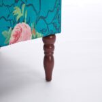 Modern Accent Chair with Retro Wood Legs, Comfy Upholstered Armchair, Floral Design Single Sofa Chair for Living Room Bedroom Office - Floral Cyan - Image 4