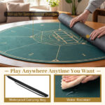 55" Round Foldable Poker Table Top Mat with Non-Slip Rubber Base, Portable Casino-Grade Poker Mat with Carrying Bag (Green) - Image 7