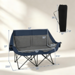 Navy Dual Person Heated Folding Camping Chair 4 Heating Zones 3 Temperature Levels, Heavy Duty 660 LBS Double Outdoor Loveseat with Cup Holders Storage Pockets & Carry Bag for Picnic Beach Sports - Image 5
