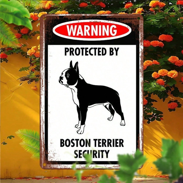 CIFbuy Vintage Boston Terrier Security Warning Sign 8x12 Inch" Rustic Distressed Iron Wall Decor With Pre-Drilled Holes, Decor With Pre-Drilled Holes, Chinese Text D ikTok, ikTok, t Self-pickup Logiopics