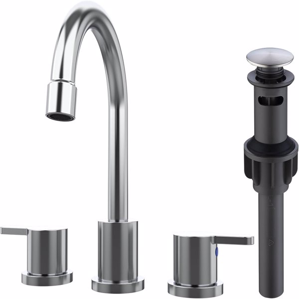 Widespread Bathroom Sink Faucet Chrome 2 Handle 8 inch 3 Hole 360°Swivel Spout Vanity Sink with Pop Up Drain Assembly[Unable ship on weekends, TK/TEMU only for pickup, only TX10643 warehouse supports GOFO]