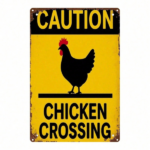 CIFbuy 1PC 2D Flat Metal Sign, Yellow Background Black Rooster Chicken Crossing Warning Sign, Vintage Classic Wall Art Decor For Home G TikTok, TikTok, me G Self-pickup Logiopics