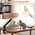 360° Rotatable Desktop Cat Bed Perch, 2-in-1 Workspace Cat Retreat with Jingling Ball (Natural + Black + White) - Image 10