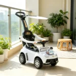 3-in-1 Kids Push Sliding Car with Music & Horn, White Toddler Ride-On with Removable Handle & Canopy - Image 5