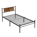 Twin XL Size metal bedframe,Headboard with wood panel decoration,black - Image 9