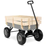 Heavy Duty Steel Wooden Side Support Cargo Wagon with 10" All-Terrain Air Tires, Up to 220lb Load Capacity, for Towing Kids Toys, Gardening Supplies, Gray