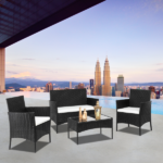 2pcs Arm Chairs 1pc Love Seat & Tempered Glass Coffee Table Rattan Sofa Set Black - Image 76