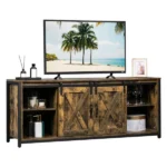 3-layer Double Barn Door with Sliding Rail X-shaped Panel TV Cabinet MDF with Triamine Retro Brown - Image 12