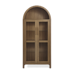 A high arched storage cabinet with a lamp, a modern retro-style wooden storage cabinet with adjustable glass partitions, suitable for use as a multi-functional cabinet in kitchens-Brown - Image 4
