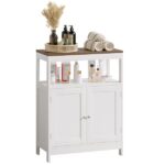 Modern Storage Cabinet with Double Doors, Free-Standing Bathroom Cabinet with Adjustable Shelf and Natural Wood Top, Multi-Purpose Organizer for Kitchen, Living Room, Bathroom or Entryway – White - Image 12