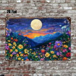 CIFbuy Metal Sign Night View Floral Starry Sky Mountain Wall Art, Wildflower Moonlight 2D Flat Iron Plate Decorative Painting, Indoor H TikTok, TikTok, Self-pickup Logiopics