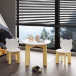 Kids Table and Chair Set, 3-Piece Toddler Table with 2 Chairs, Cute Bear-Back Chairs, Sturdy Wooden Activity Table Set for Kids, Playroom, Bedroom, Preschool - Image 10
