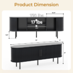 Black Embossed Particle Board TV Stand, Oval Tabletop 147×35×58cm, Entertainment Center with Slatted Sliding Doors, Modern Media Console Cabinet for Living Room - Image 9