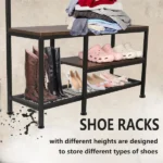 Coat Rack with Shoe Storage, Hall Tree with Bench, 5 in 1 Shoe and Coat Rack for Entryway, with 9 Hooks, A Hanging Rod, 35.5x12x70.8in - Image 6