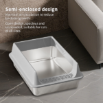grey L10 Stainless steel cat litter box, made of thickened material to prevent scratching and leakage, easy to clean and non stick to sand, durable and odorless, suitable for cats of all sizes, making home cle - Image 4
