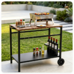 Stainless Steel Outdoor Grill Prep Table with Storage Cabinet Spice Rack & Tool Hooks, Rolling Portable BBQ Cooking Cart Lockable Wheels Heavy Duty Metal Frame for Backyard Patio Pizza Serving Station Black Brown - Image 5