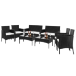 2pcs Arm Chairs 1pc Love Seat & Tempered Glass Coffee Table Rattan Sofa Set Black - Image 29