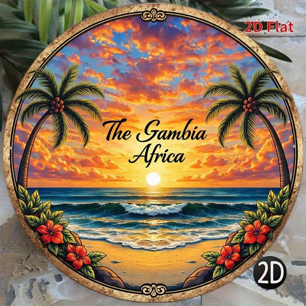 CIFbuy 1pc Vintage African Gambian Sunset Beach Wall Sign, "" African Gambian Sunset Beach Wall Sign, Sunset Beach Wall Sign, Round 2D Flat Plaque TikTok, Temu Self-pickup Logiaqics