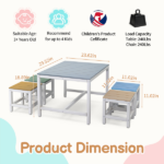 5-piece children's patio table and chair set (1 table + 4 stools), 29.5 inches, blue-khaki, light orange, blue-green color blocking, made of poplar wood - Image 2