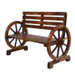 Rustic 2-Person Wooden Wagon Wheel Outdoor Bench, Solid Fir Wood, Dark Brown