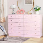 5-Tier 6-Drawer Cabinet with Matte Gold Handles Particleboard Melamine-Coated Storage Cabinet 25.98*12.99*35.04in Macaron Pink - Image 14
