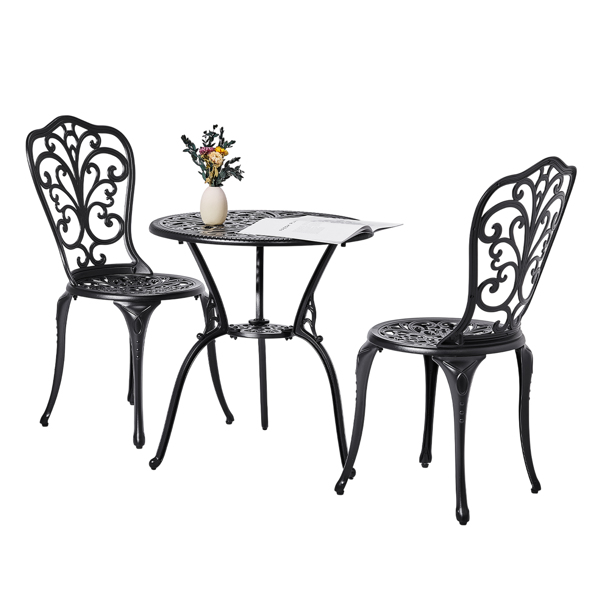 3 PCS Outdoor Bistro Set, All-Weather Cast Aluminum Butterfly Bistro Table and Chairs Set of 2, Patio Bistro Set for Backyard, Garden, Balcony Black