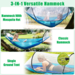 3-in-1 Camping Hammock with Automatic Pop-Up Mosquito Net, Lightweight 70D Nylon Portable Hammock Supports 440lbs, Dual Zipper Outdoor Hammock for Camping Hiking Backpacking Beach Backyard - Image 3