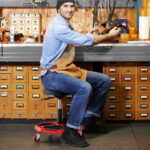 Red Heavy-Duty Adjustable Height Rolling Stool With Tool Tray Storage 330 LBS Capacity - Image 9