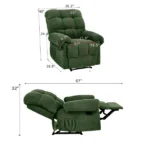 Green Recliner Chair, Overstuffed Armchair, Manual Recliner, Living Room Seating, Reading Chair, Padded Footrest, Home Theater Seating, Ergonomic Lounge Chair, Soft Fabric Recliner, Furniture. - Image 2