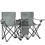 Portable Outdoor 2-Seat Folding Chair with Removable Sun Umbrella Grey - Image 13